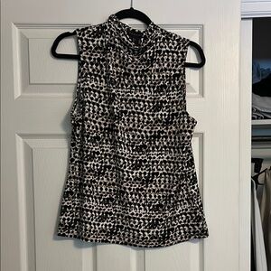 Tahari Black and White Mandarin Collar Blouse